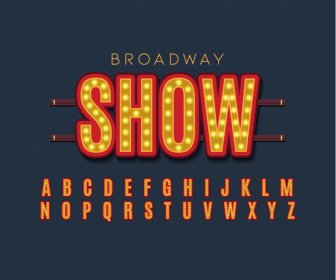 Broadway Anúncio Modelo De Placa Elegante Luzes Planas Alfabeto Textos Decoração