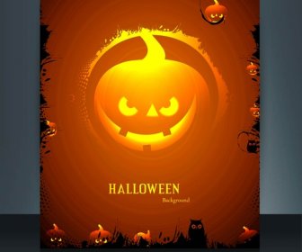 Brosur Warna-warni Halloween Refleksi Labu Pihak Ilustrasi Vektor