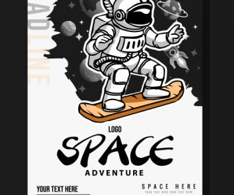 Brochure Cover Template Surfing Astronaut Space Elements Decor