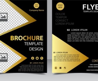 Brochure Flyer Template Golden Dark Decoration Contrast Style
