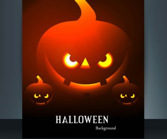 Brosur Bahagia Halloween Refleksi Terang Warna-warni Labu Pihak Desain Vektor