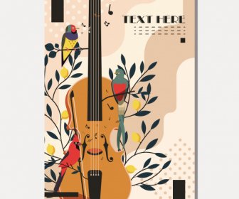 Broschüre Vorlage Vögel Flora Gitarren Symbole Retro-design