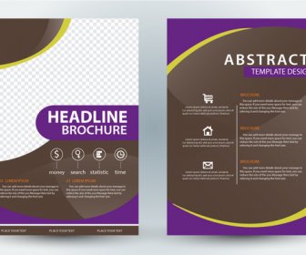Brochure Template Design With Violet And Checkered Background