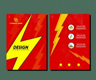 Broschüre Vorlage Blitz Symbol Design Rot Gelb Dekoration