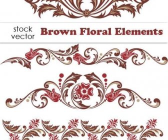 Elementos De Diseño Floral Marrón Vector Fronteras