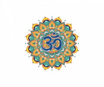  Bouddhisme Lotus Symbole Icône Plat élégant Classique Symétrique Cercle Forme Contour