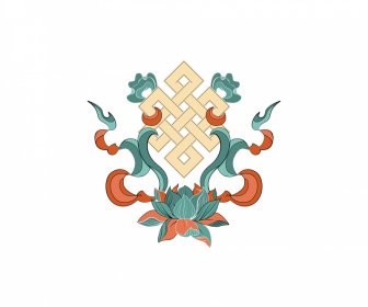 Buddhism Symbol Icon Lotus Ribbon Decor Symmetric Design
