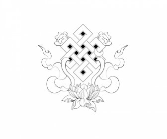 仏教のシンボルアイコン対称的な蓮のリボンの輪郭