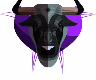 Animal De Búfalo ícone Colorido Cabeça Decoração