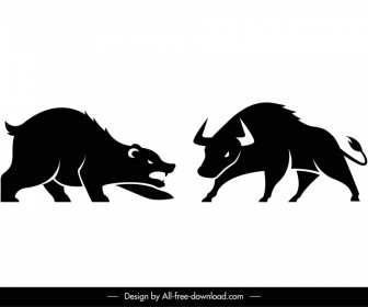 Медведь Буйвол Черный Белый Элементы дизайна Торговля акциями Динамичный нарисованный от руки эскиз значка