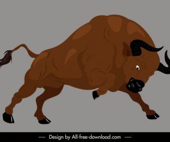 Buffalo Simgesi Güçlü Saldırı Hareketi Handdrawn Karikatür Kroki