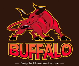 Buffalo Logo Modelo Preto Vermelho Desenho à Mão Esboço