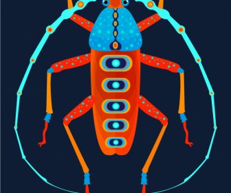 Bug-Insekt-Symbol Bunte Symmetrische Flache Dekor