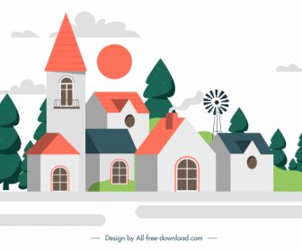 Building Architecture Template Colorful Classic Sketch