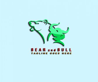  Bull Bear Cabeça Forex Logotipo Tipo Curvas Planas Esboço