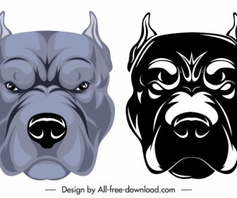 Bulldog Head Icons Colored Black White Sketch