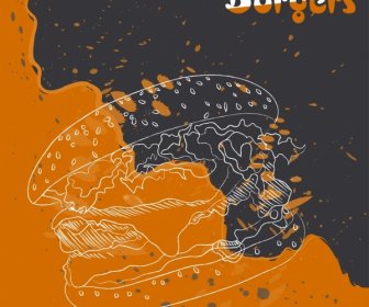 ハンバーガー広告オレンジ グランジ装飾食品スケッチ
