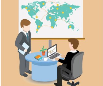Geschäft-Zuordnung-Vektor-Illustration Mit Flachen Bürogestaltung