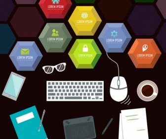 Business Backdrop Modern Tools Icons Colorful Polygonal Decor
