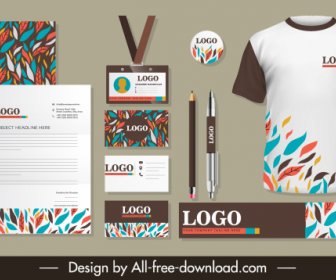 Business Branding Identity Sets Colorful Leaves Decor
