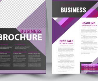 Business Brochure Design With Violet Checkered Illustration