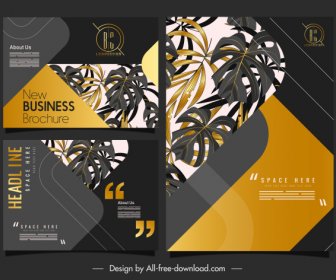 Business Brochure Template Luxury Golden Black Leaves Decor