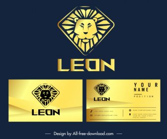 Business Card Logo Template Golden Lion Face Sketch