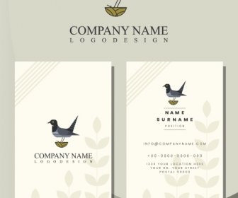 Business Card Template Bird Logo Blurred Leaves Decor
