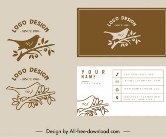 Business Card Template Bird Logo Decor Flat Classic