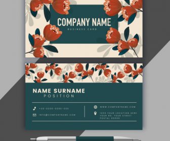 Business Card Template Blooming Floral Decor Classical Design