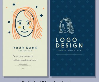 Business Card Template Classic Handdrawn Woman Face Sketch