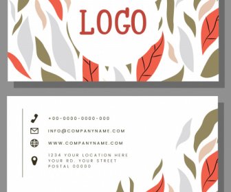 Business Card Template Classical Leaves Sketch