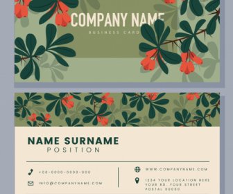 Business Card Template Colored Flowers Decor Classical Design