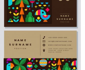 Business Card Template Colorful Flat Design Natural Emblems