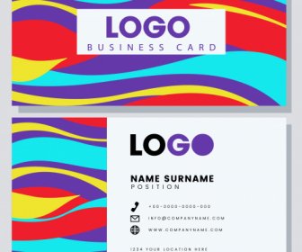 Business Card Template Colorful Flat Waving Lines Decor