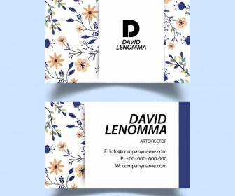 Business Card Template Colorful Flora Decor Flat Sketch