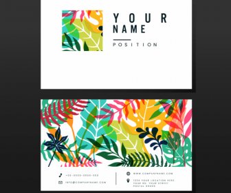 Business Card Template Colorful Nature Elements Decor