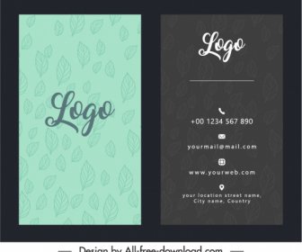 Business Card Template Contrast Design Classic Handdrawn Leaves