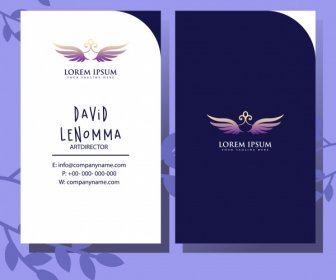 Business Card Template Dark Bright Design Wings Decor