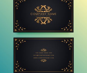 Business Card Template Elegant Black Golden Symmetric Decor