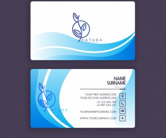Business Card Template Elegant Blue White Tree Sketch