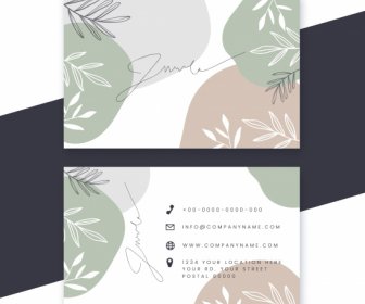 Business Card Template Elegant Blurred Handdrawn Leaves Decor