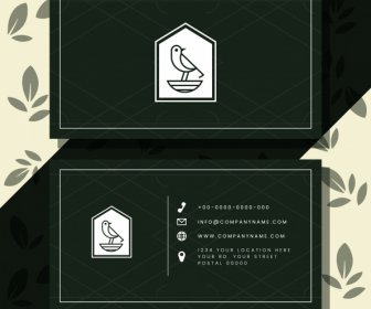 Bisnis Kartu Template Elegan Gelap Burung Logo Sketsa