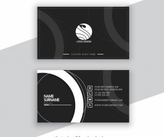 Business Card Template Elegant Dark Design Circles Decor
