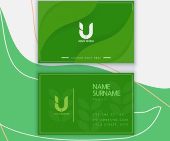 Business Card Template Elegant Green Monochrome Leaves Decor