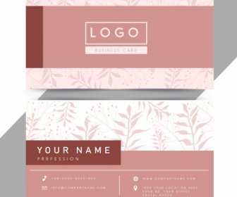 Business Card Template Elegant Pink Leaves Decor