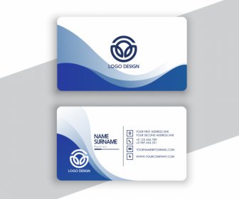 Business Card Template Elegant White Blue Curves Decor