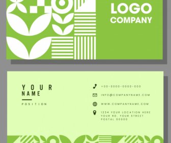Business Card Template Flat Green White Abstract Shapes