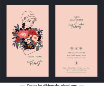 Business Card Template Florist Sketch Classical Handdrawn Design