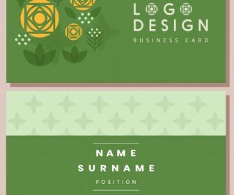 Business Card Template Flower Sketch Green Flat Decor
